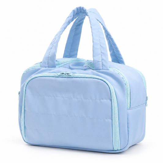 Blue Multi-Compartment Travel Makeup Bag