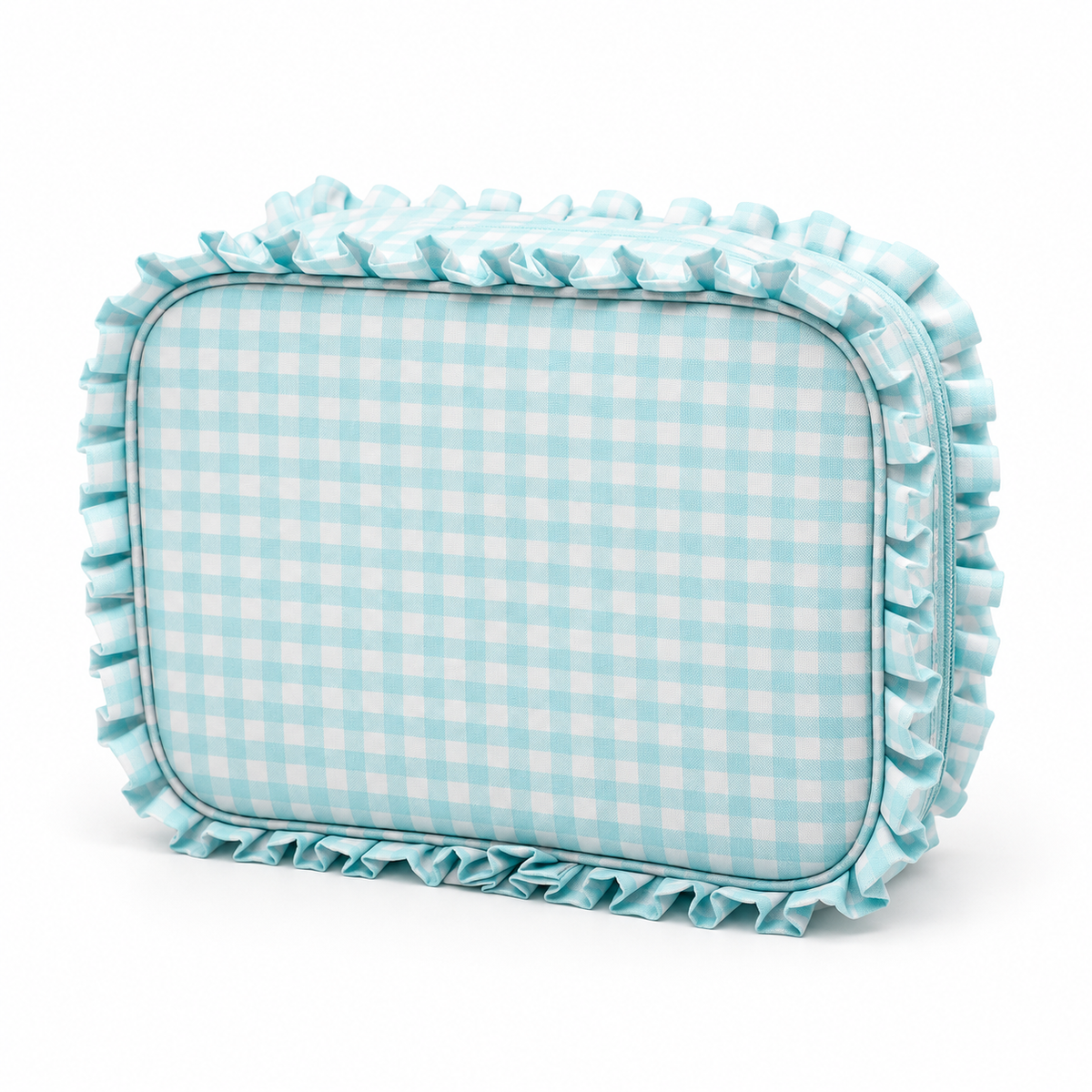 Green Gingham Ruffle Makeup Bag