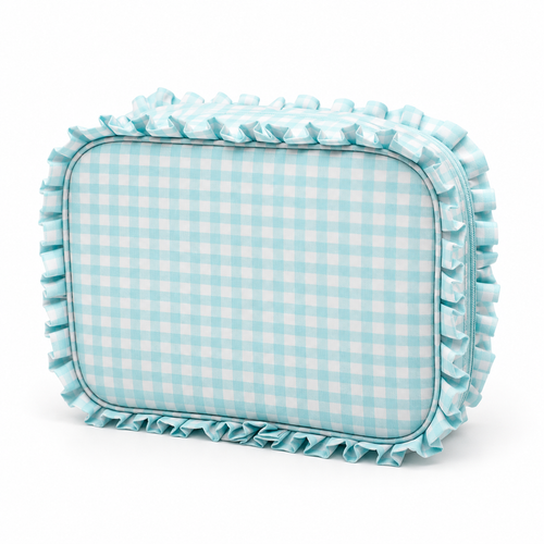 Green Gingham Ruffle Makeup Bag