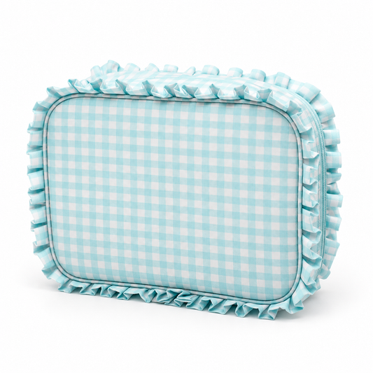 Green Gingham Ruffle Makeup Bag
