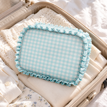 Green Gingham Ruffle Makeup Bag