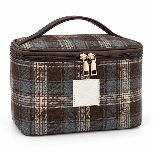 Dark Plaid Travel Makeup Bag