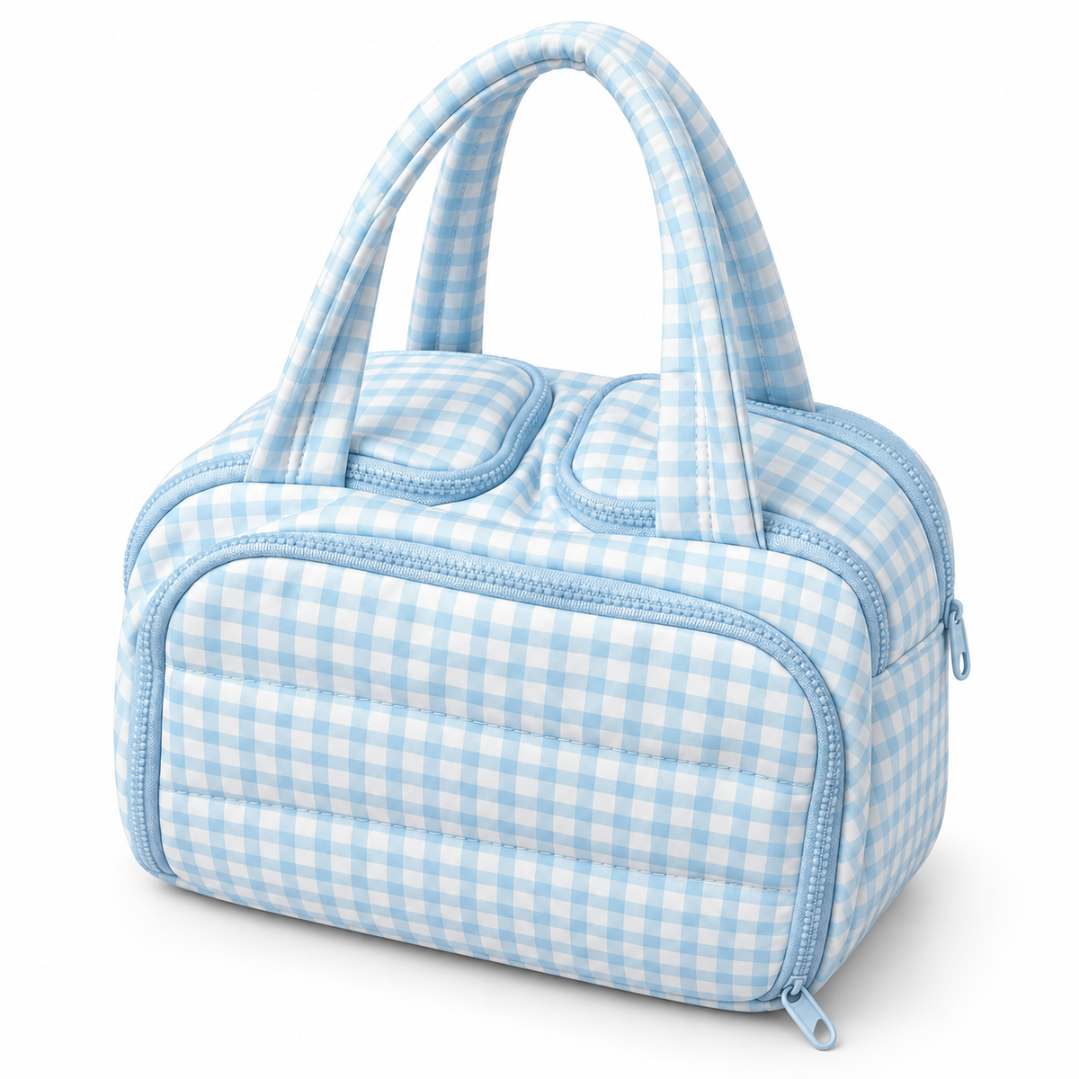 Light Blue Gingham Makeup Bag