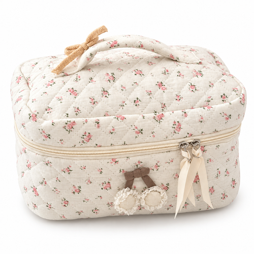 Pink Floral Makeup Bag