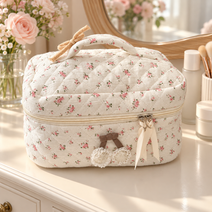 Pink Floral Makeup Bag