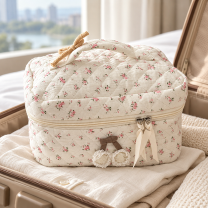 Pink Floral Makeup Bag