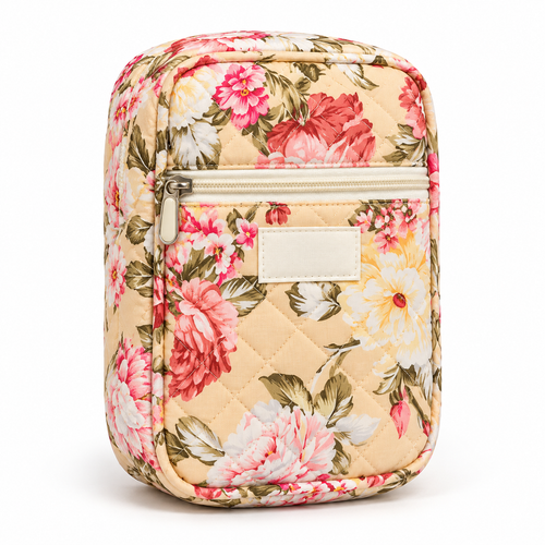 Small Cappuccino Floral Makeup Pouch