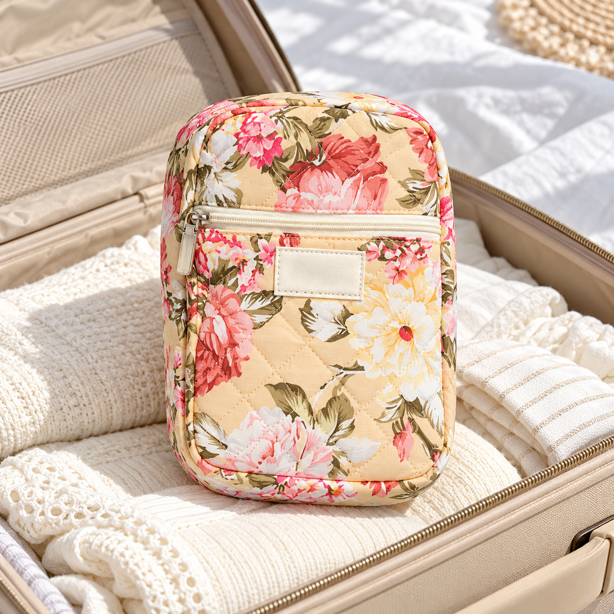 Small Cappuccino Floral Makeup Pouch