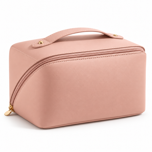 Pink Wide-Opening Travel Makeup Bag
