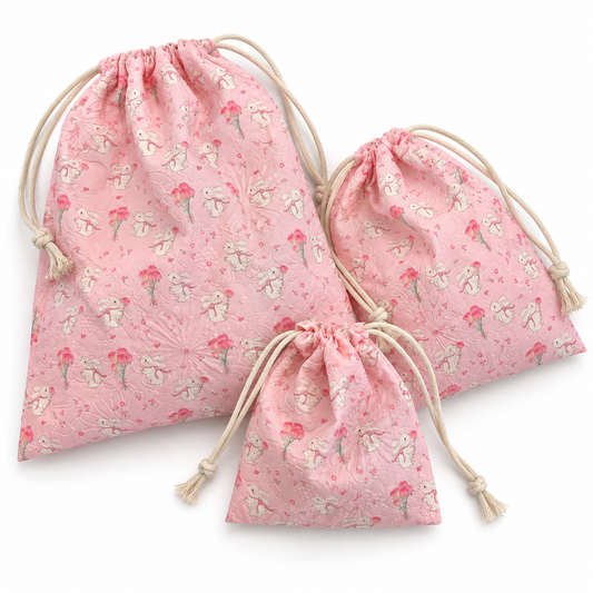 Bouquet Bunny Drawstring Storage Pouch