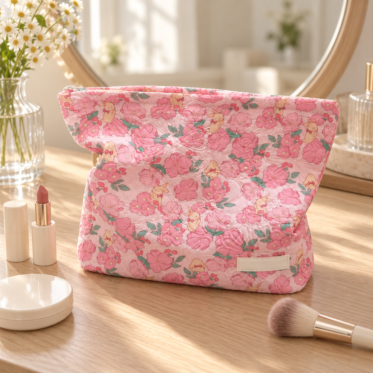 Floral Yellow Bunny Makeup Pouch