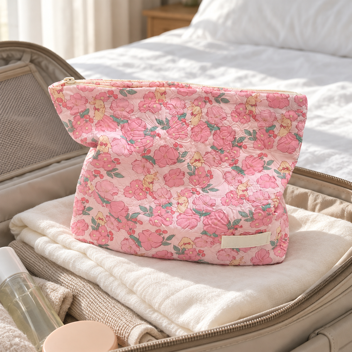 Floral Yellow Bunny Makeup Pouch