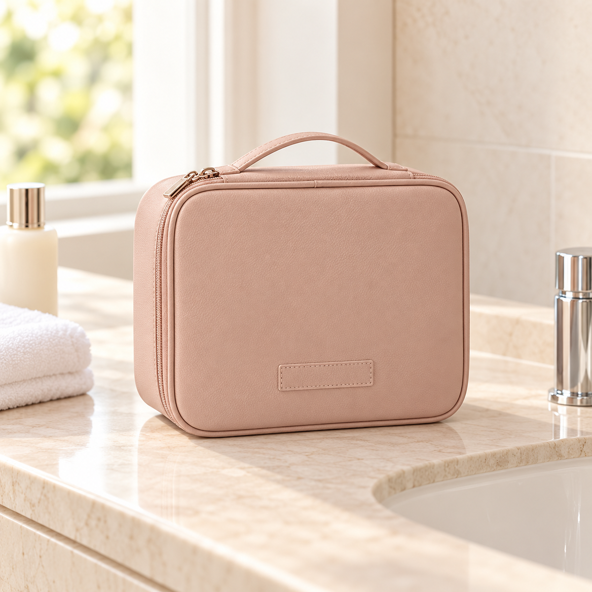 Rosewood Pink Travel Makeup Organizer Bag